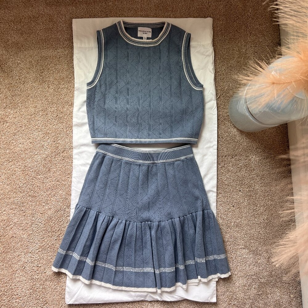 Willow & Wind Blue Knit Matching Set | Top & Skirt | Size L | NEVER WORN